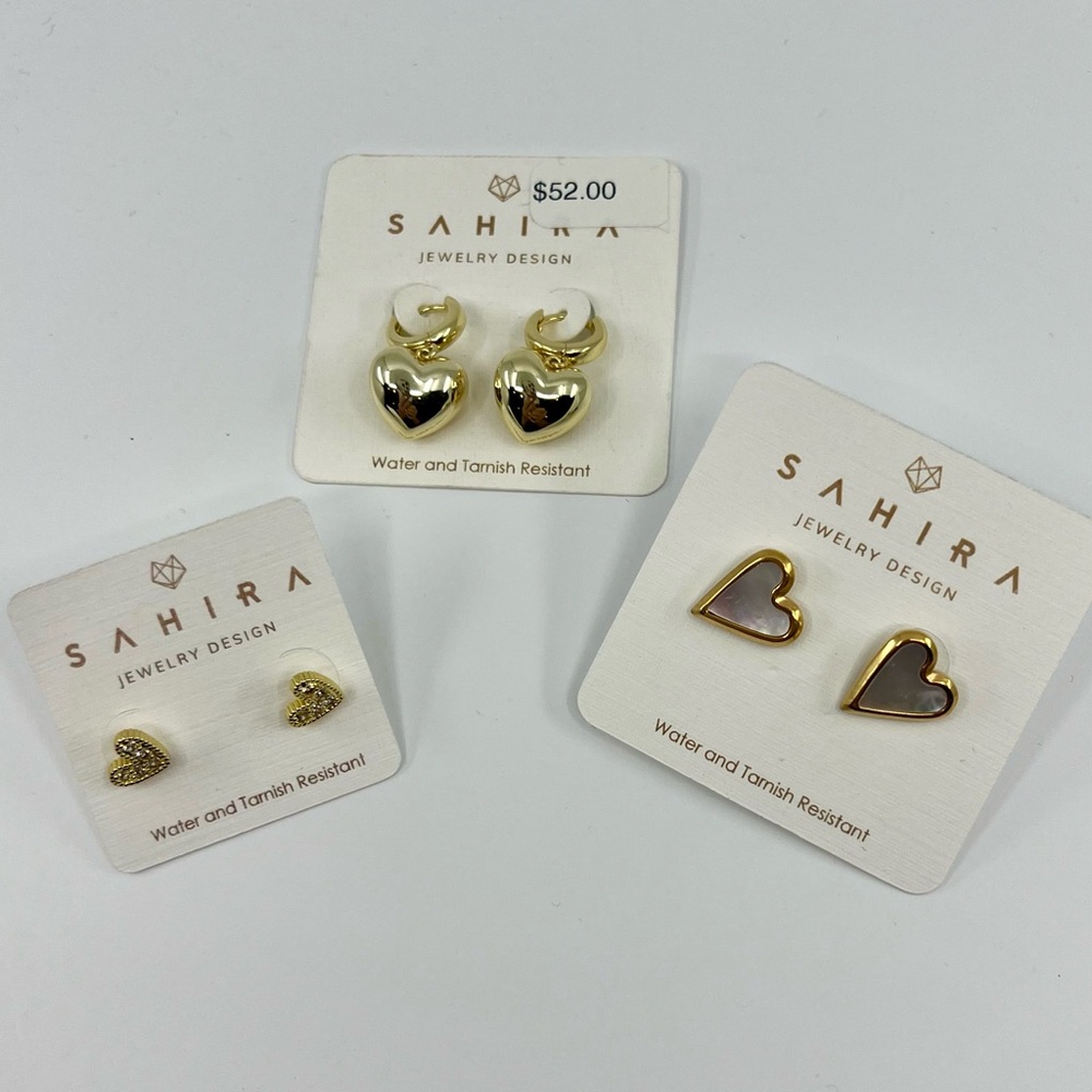 Sahira 18k Gold Plated Heart earrings set of 3 NWT Retail price $125